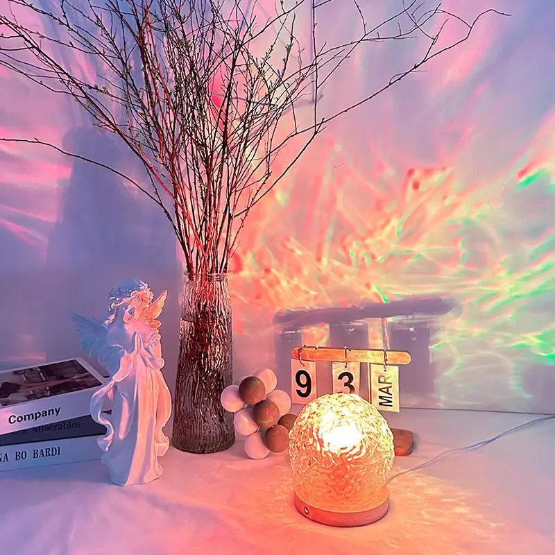 Water Ripple Ambience Light Rotating Dynamic Light Lamp Bedroom Bedside Romantic Decoration Small Night Lamp Ice Cube