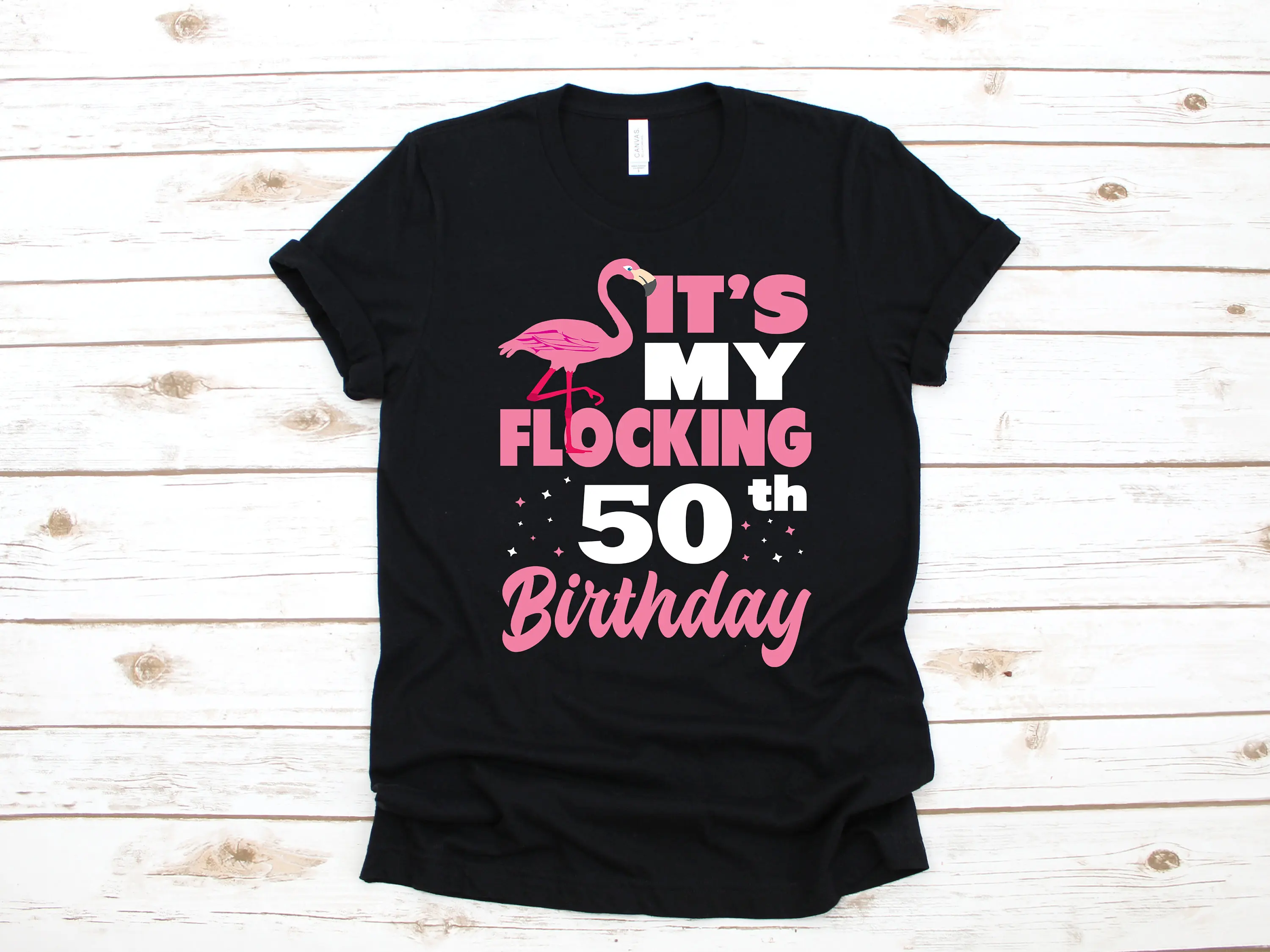 50th Birthday Flamingo T Shirt Cute Bday Flocking Women's SweaT Long Sleeve