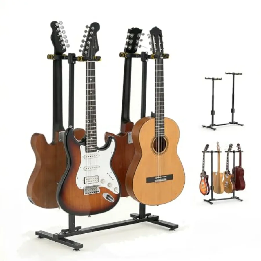 

Guitar Stand for 4 Guitars Heavy Duty Multi Guitar Holder Stand with Adjustable Height 90 Gravity-Lock U-Hook 4 Guitar Rack Flo