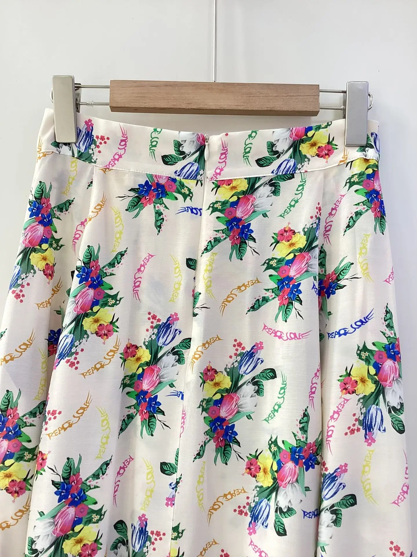 100% Viscose Women's Floral Printed Midi Skirt Spring High Waist A-Line Pleated Fashion Female Jupe