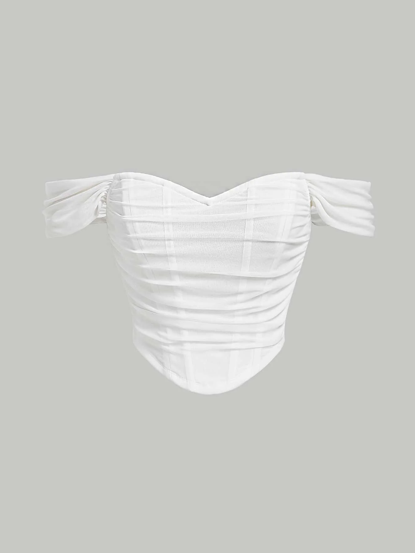 

Белый топ-корсет с открытыми плечами и драпировкой для свидания