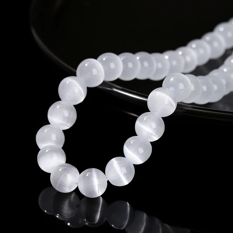 4 6 8 10mm White Cat Eyes Stone Bead Round Loose Spacer Smooth Bead For Jewelry Making Diy Necklace Bracelet Accessory Findings