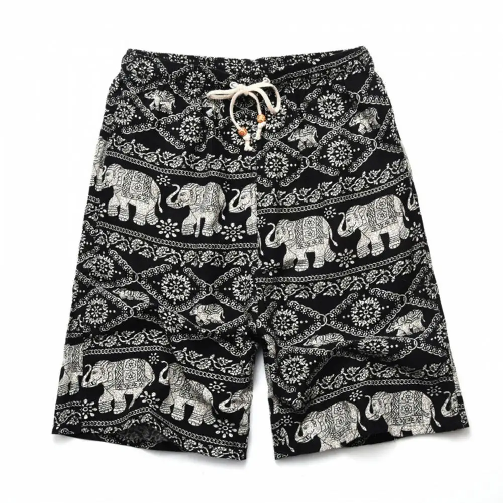 Beach Shorts for Women Men Summer Boho Festival Elephant Pattern Short Pants Baggy Bohemian Travel Clothes