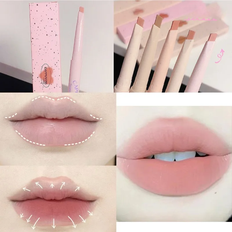 Penna per labbra rotante automatica Kit per trucco per rossetto opaco impermeabile Matita per contorno labbra a lunga durata per donne e ragazze