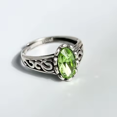 925 Sterling Silver Rings for Women Couple Minimalist Green Stone Ring Fine CZ Jewelry Birthday Gift Prevent Allergy