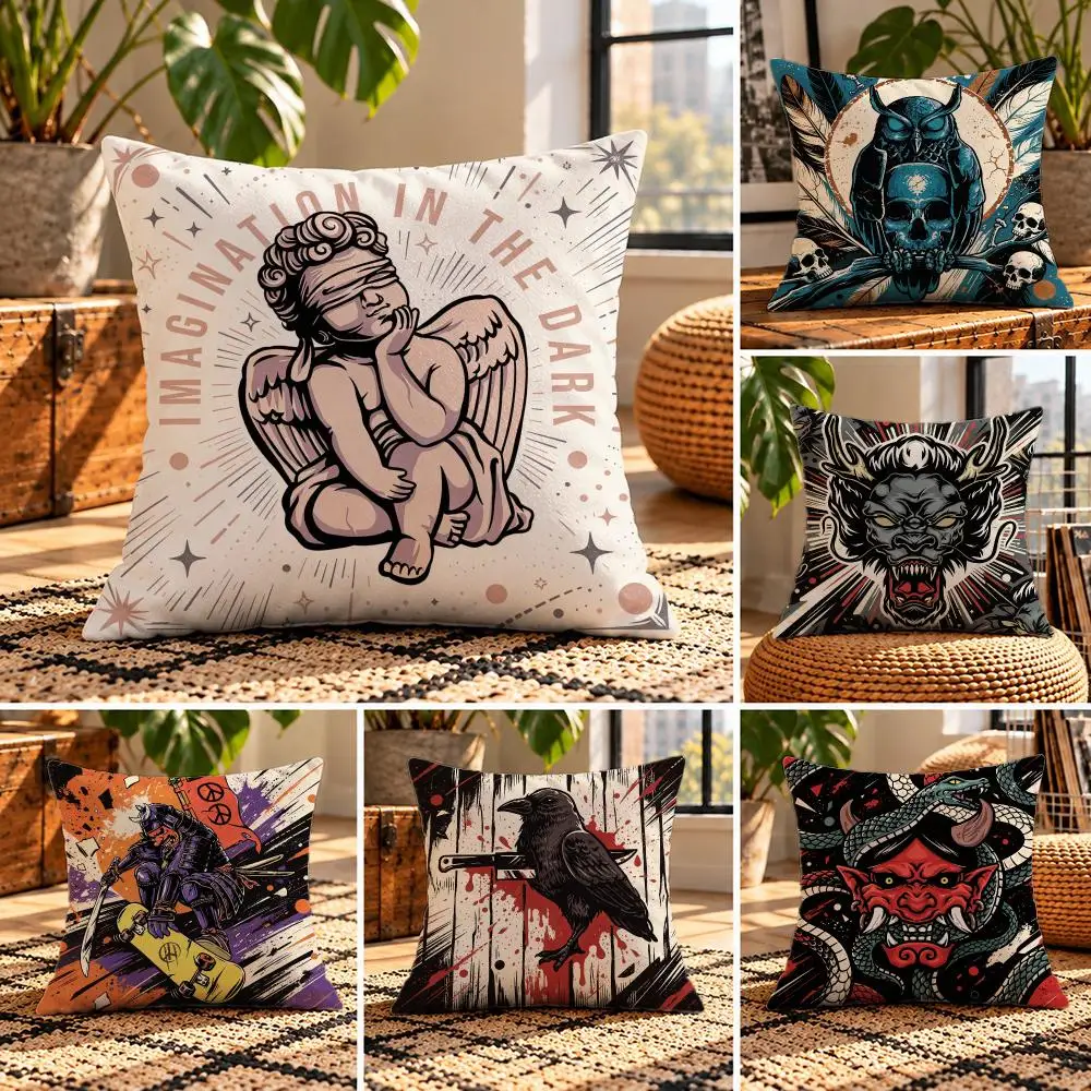 art Dark Mythic Beast Badge Cushion Cover Short Plush Throw Pillow Cover Soft Cozy Cushion Case for Sofa Bedroom Home Decor Gift