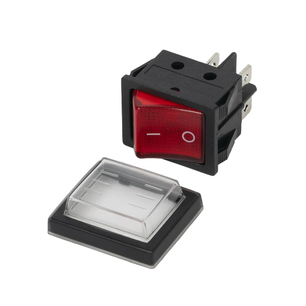 Double Card Machine Rocker Switch Parts Current KCD4 Kit ON OFF RED 4 Pins Illuminated Replacement Waterproof Cap