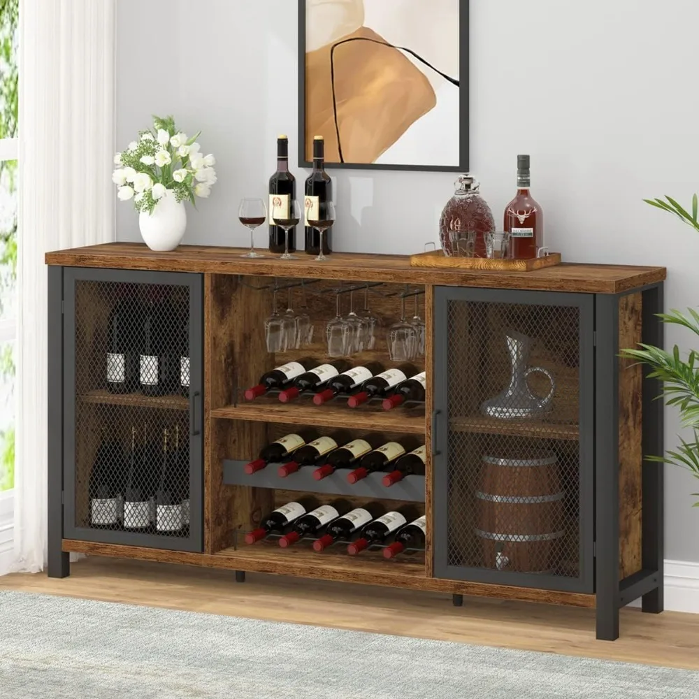 

55" Wine Cabinet, Coffee Bar Cabinet for Liquor and Glasses, Sideboard with Storage Rack, Display Cabinet