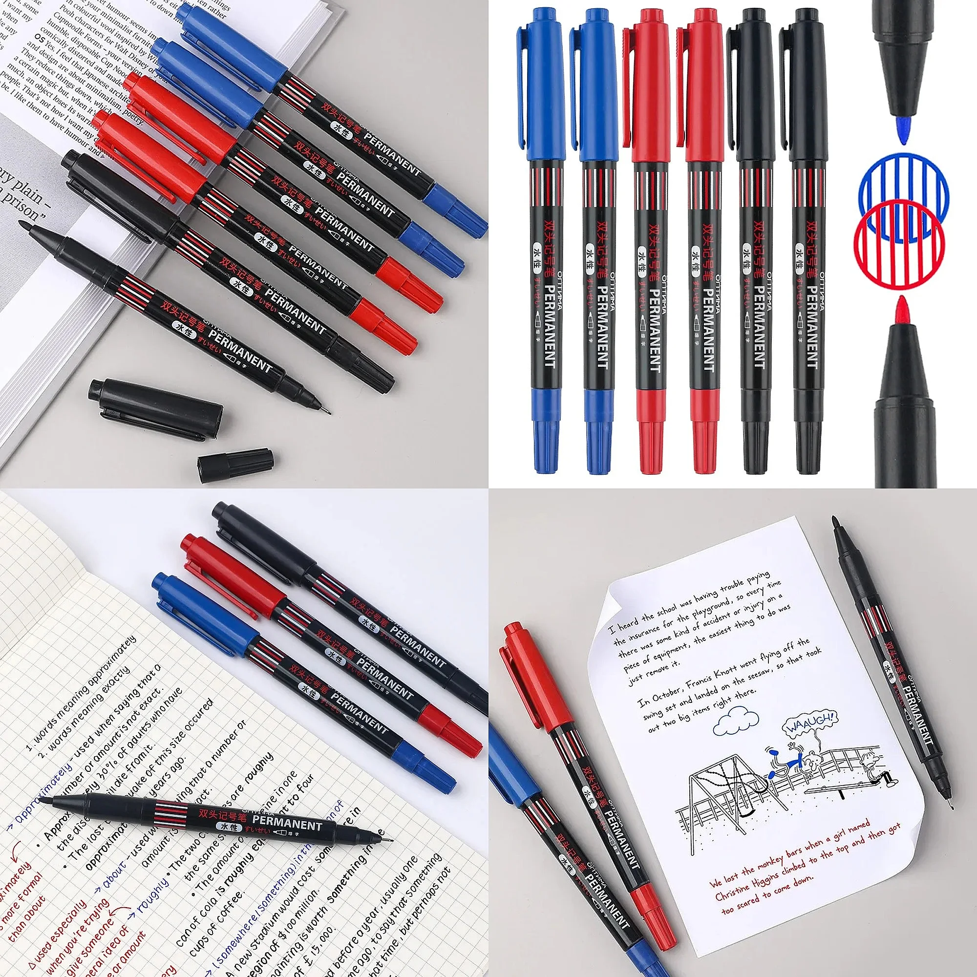 20Pcs/Set Black Blue Red Double Tip Markers Waterproof Metal Pen Multi-Purpose Dot Markers For Bathroom Woodworking Decoration
