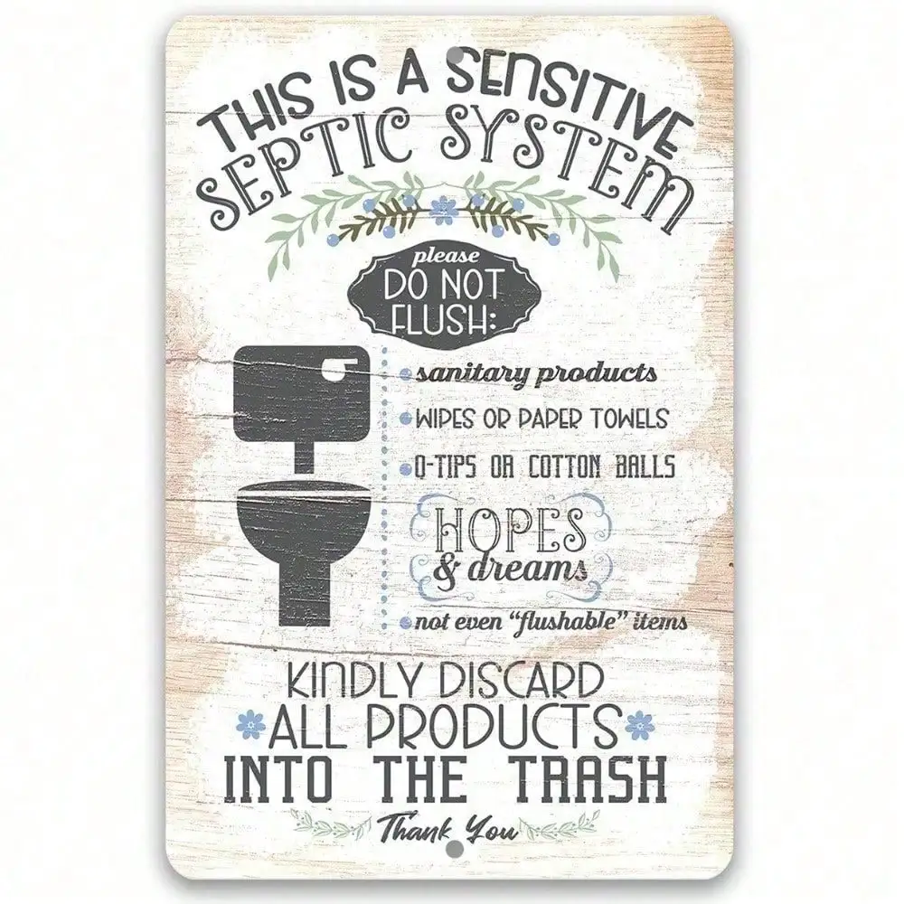 CIFBUY Funny Septic System Toilet Rules Rustic Aluminum Wall Art Waterproof Durable Metal Sign for Bathroom Decor