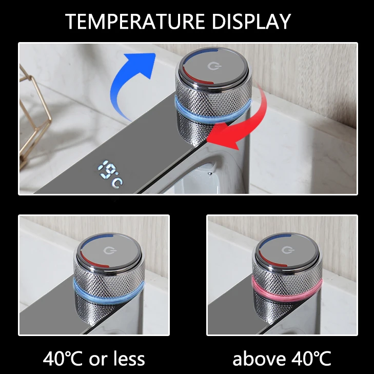 Imagem -02 - Jieni Cromo de Alta Tecnologia Geração de Água Led Display Digital Torneira da Bacia Misturador Torneira do Banheiro Fluxo Preto Design Moderno Torneira