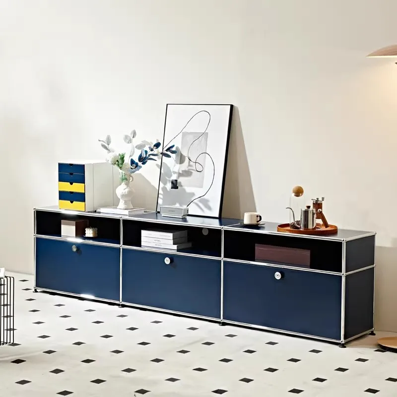 nn.*Mval Modular Living Room Cabinet Metal Storage Console Klein Blue Stainless Steel Cabinet TV Cabinet Customizable Furniture
