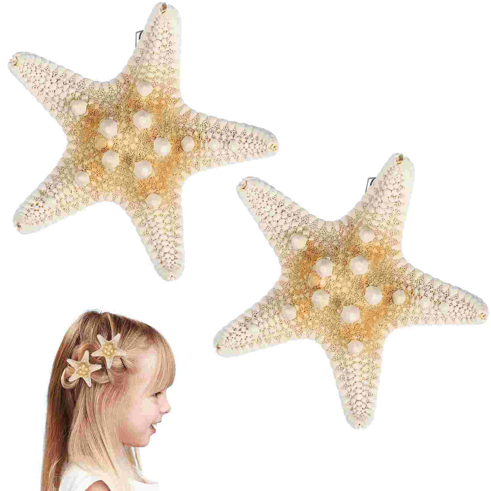 2 Pcs Starfish Hair Clips Frcolor Handmade Natural 2pcs/pack Crafts for Girls Accessories Five-pointed Hairpin Seashell