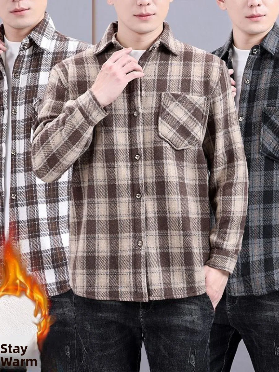 

Мужская зимняя теплая куртка в стиле ретро с клетчатым узором, свободного кроя, повседневная, с длинным рукавом, воротником и утеплением.