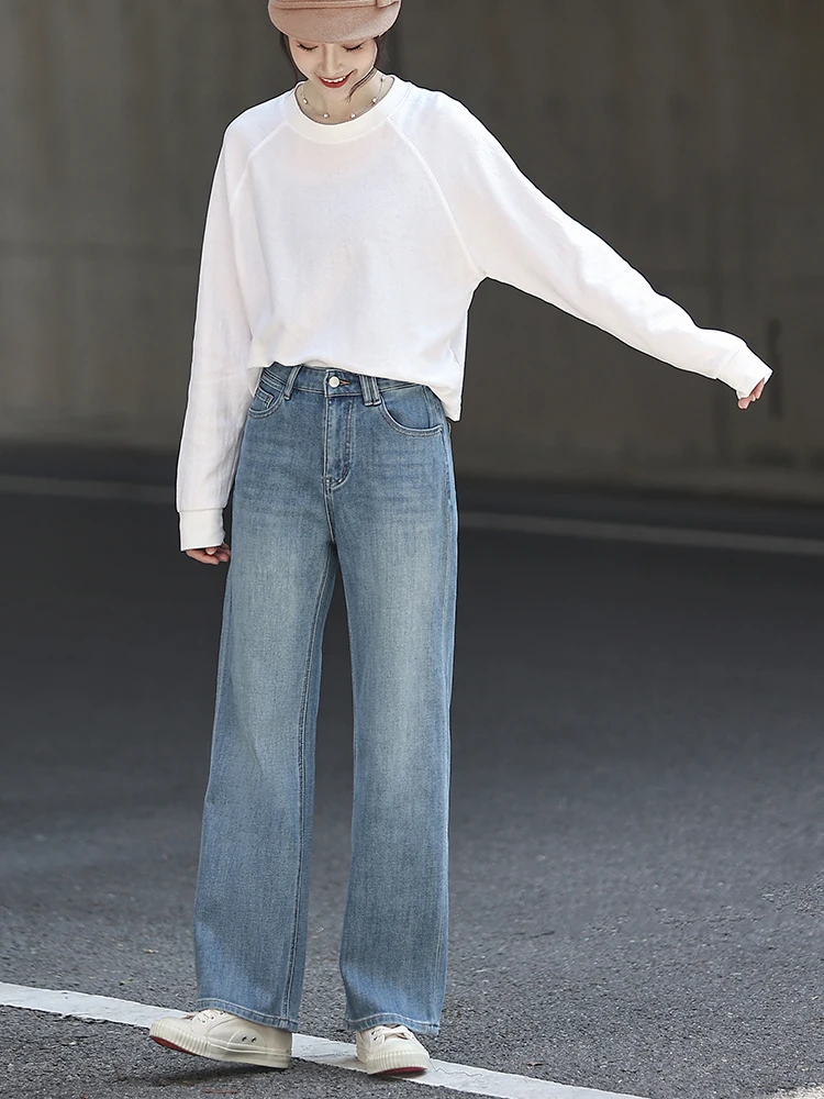 

Casual Loose Fit Long Sve White T-irt Women's Base Layer irt Single Wear Layered Wear Daily Sle Cotton round Ne