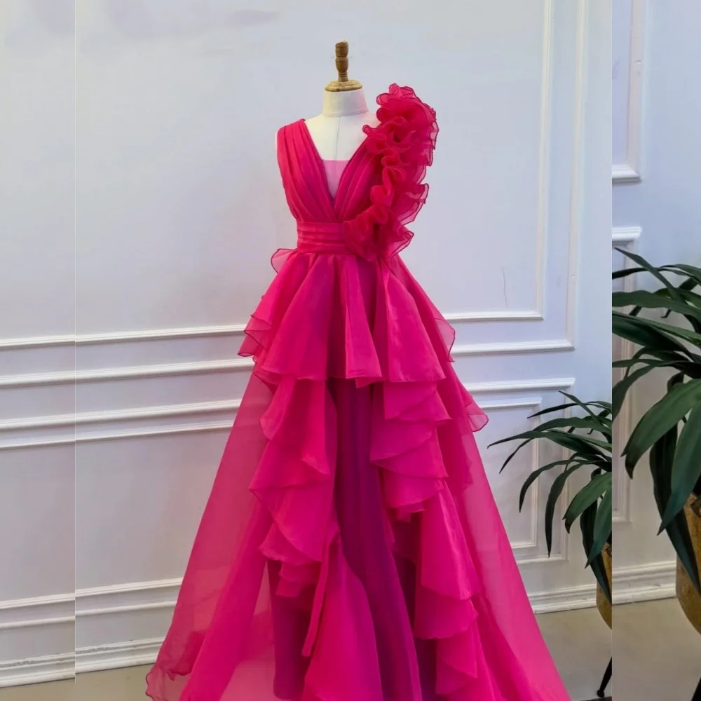 

Customized Organza Pleat Ruffle A-line Long Dresses Bespoke Occasion Prom Party Elegant Evening Wedding Charming High Quality