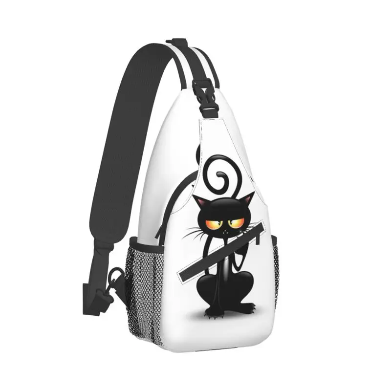 Mochila personalizada con dibujos de gato negro para hombre, bandolera de hombro, pecho, ciclismo, Camping, mochila de día