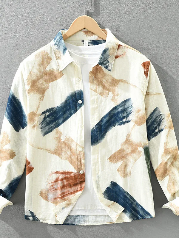 Casual Long Sleeve Men's Shirt Printed Design Collar Jacket Autumn Fashion Personalized Cotton Loose Fit Youth Style Spring A...