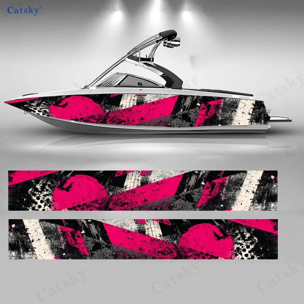 2Pcs Neon Splash Boat Stickers, PVC Waterproof Durable Vinyl Wrap Decals for Fishing Boats, Durable and Stylish Design