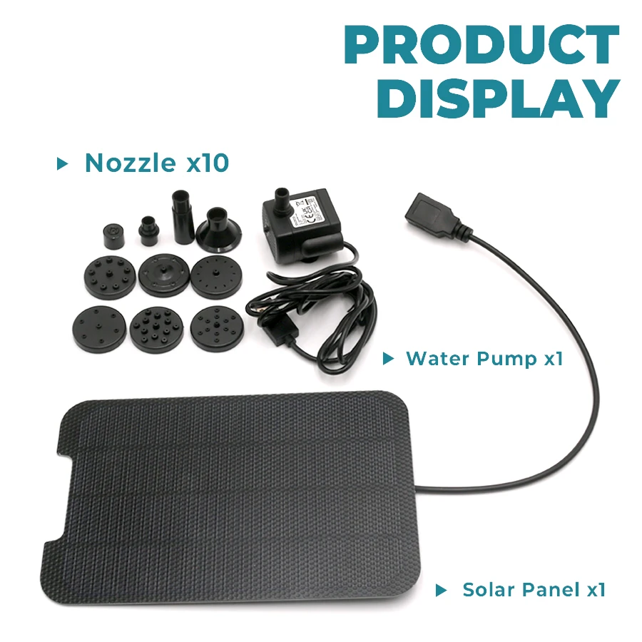 15W Solar Fountain Pump,with 10Nozzles and 6ft Water Pipe,Powered Pump for Bird Bath,Pond,Garden and Other Places