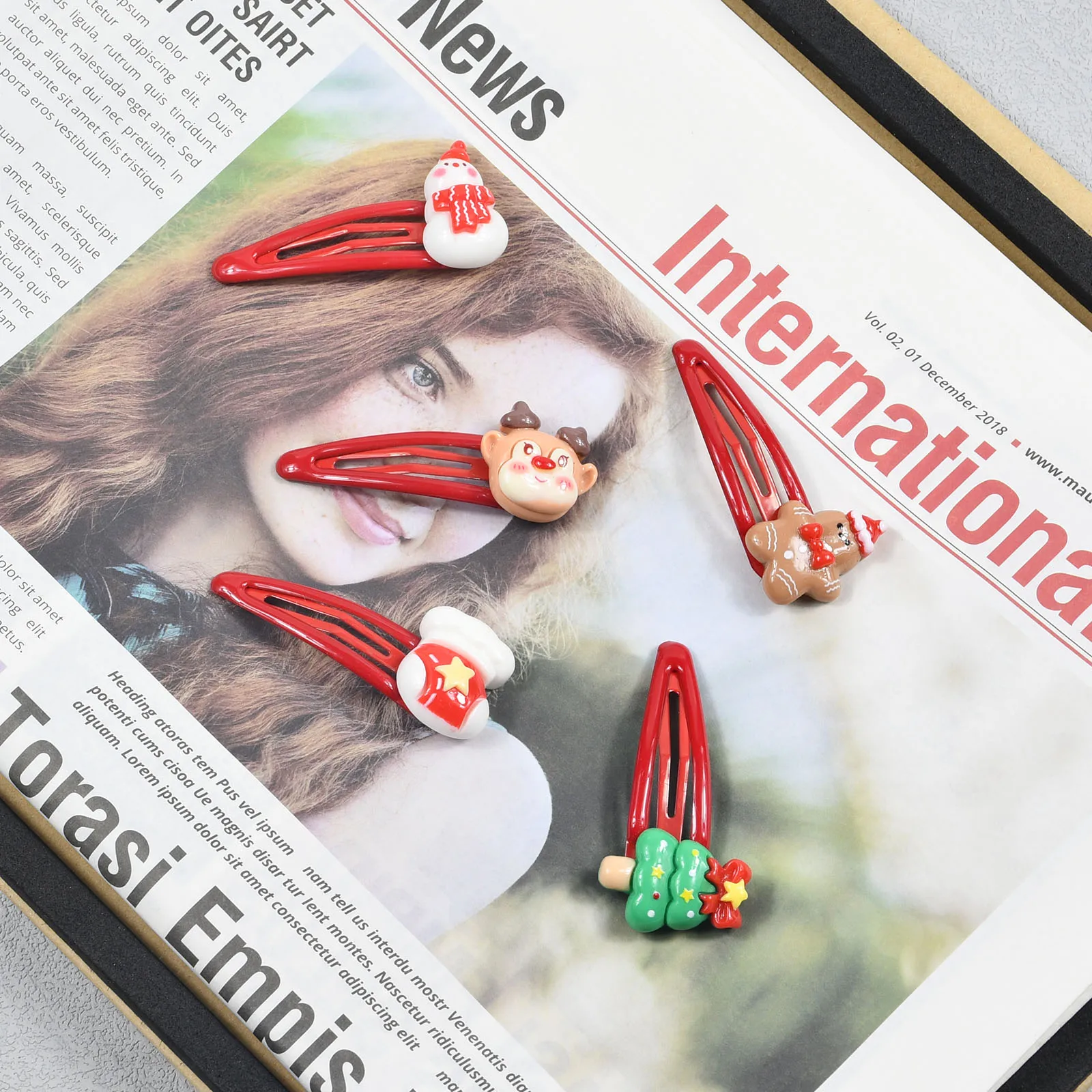 5Pcs/Set 5.5cm Christmas Collection BB Hair Clips Red Cartoon Santa Claus Bang Side Clip For Christmas Gifts