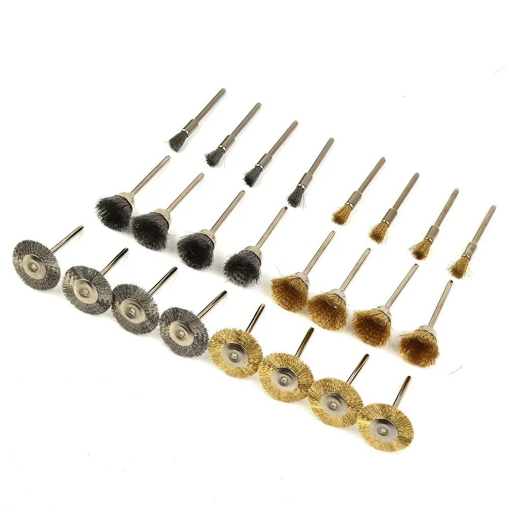 24pcs Mini Brush Rotary Tool Steel Wire Wheel Drill Brush For Drill Polishing Grinding Wheel T-shaped Brush Accessories