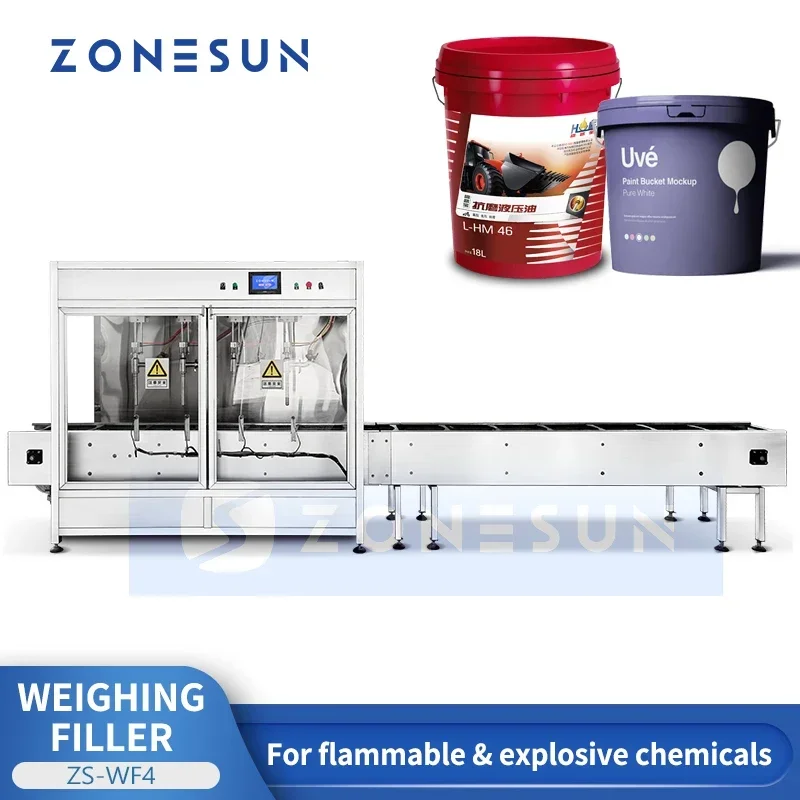 ZONESUN Chemical Liquid Filling System Automatic Bucket Weighing Filler Machine Load Cell Scales Weigher Packaging ZS-WF4