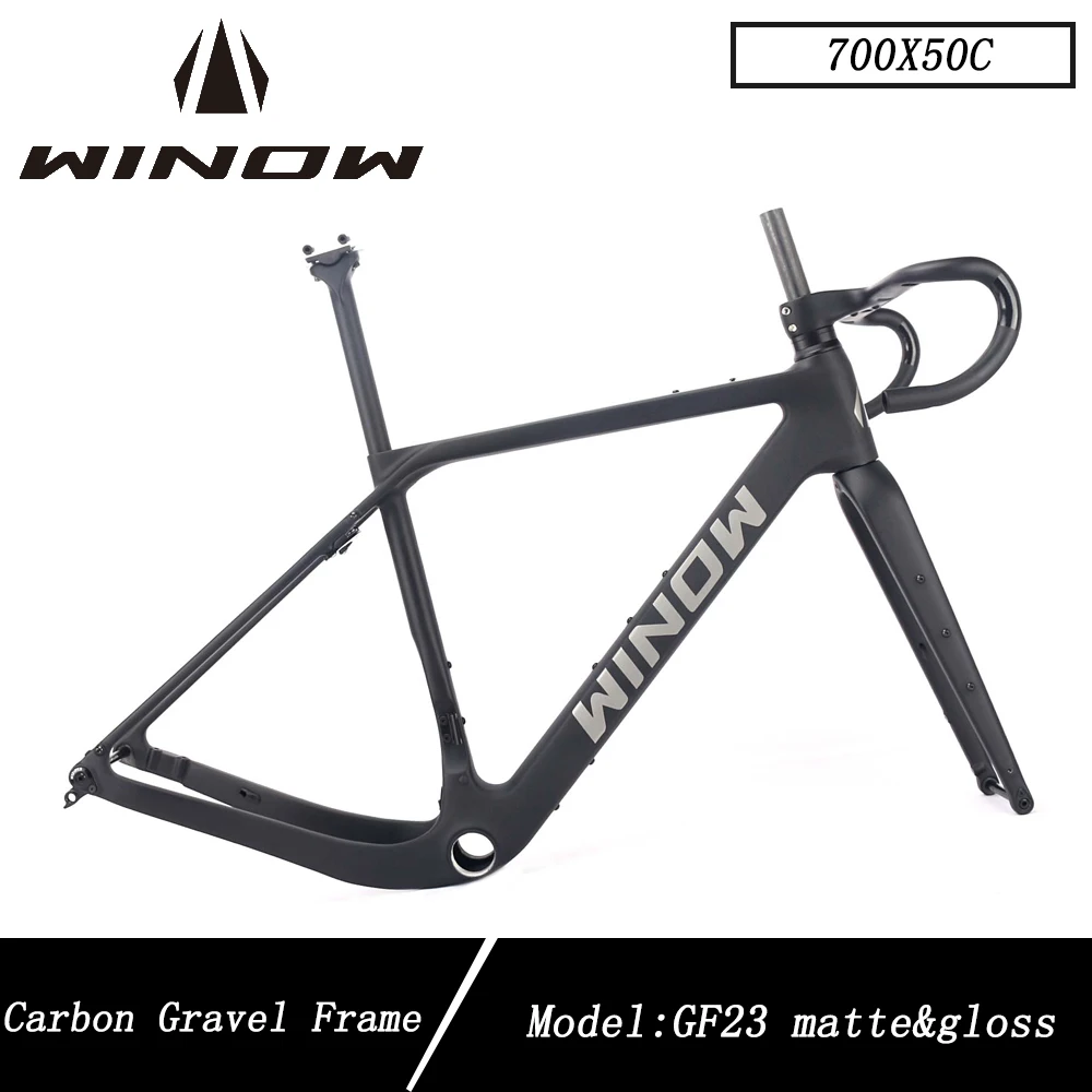 

Winow Gravel Carbon Frame 700C*50C BB386 Disc Brake 160mm Bicycle Frames Black Matte Gloss Full Hidden Cable Gravel Frameset