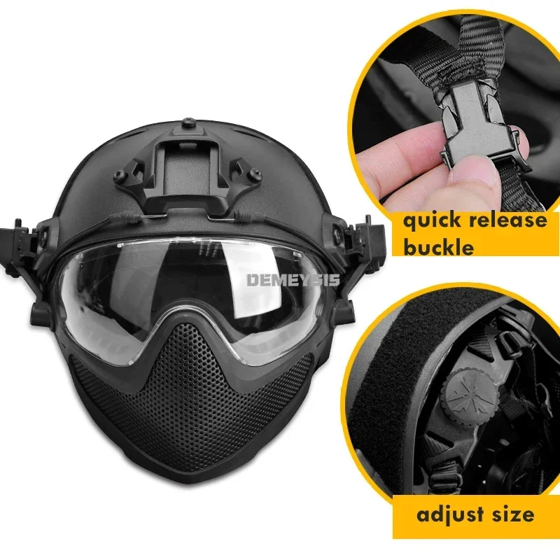 Tactical Helmet + Mask + Goggle Sets Outdoor Airsoft Paintball Helmet with Goggles FAST PJ Helmets CS Game Full Face Protection