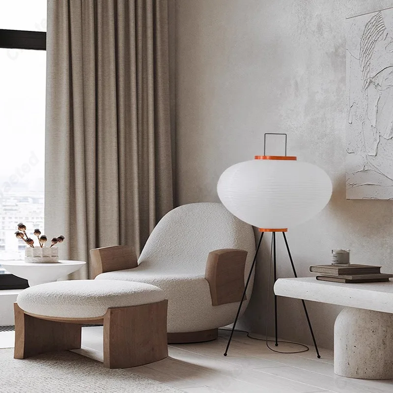 Retro and Minimalist LED Living Room Bedroom Study Rice Paper Floor Lamp Creative Atmosphere Decoration Lighting Fixtures