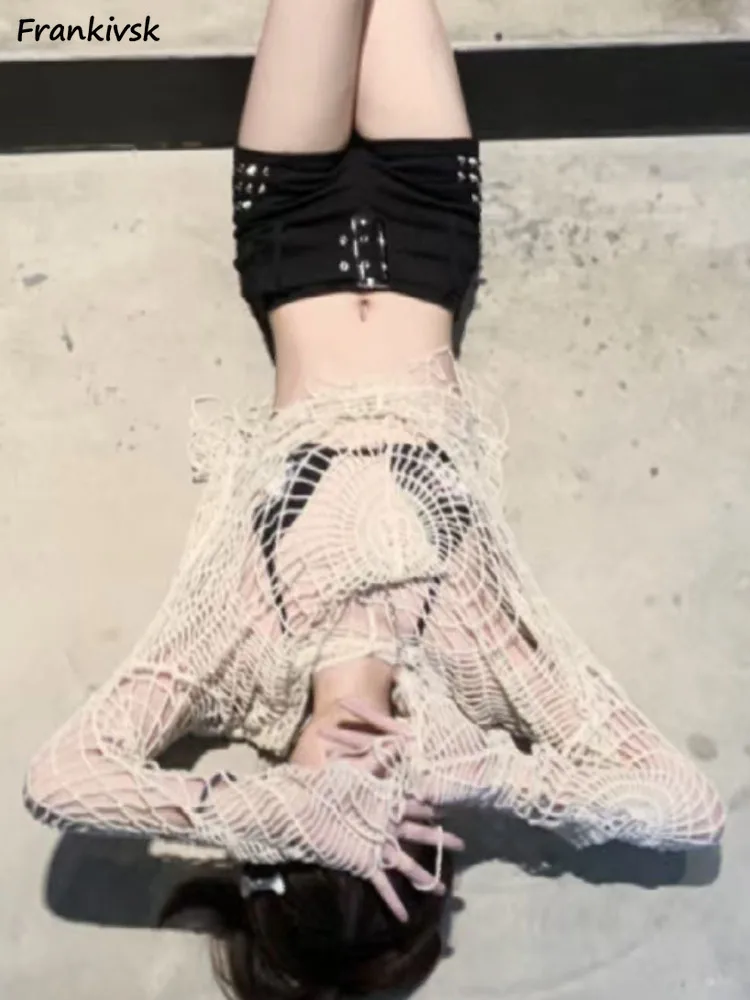 

Pullovers Women American Retro High Street Sexy Harajuku Fashion Knitwear Hollow Out E-girls Party All-match College Fashion New