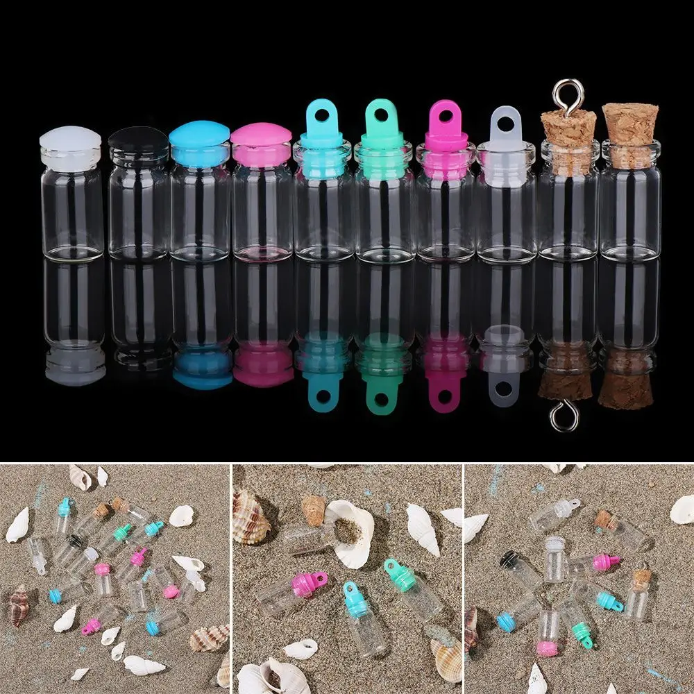 5Pcs Small Drift Bottle Glass Jars Decoration Mini DIY Containers Message Vials Ornaments Cork Stopper Rainbow Wishing Bottle