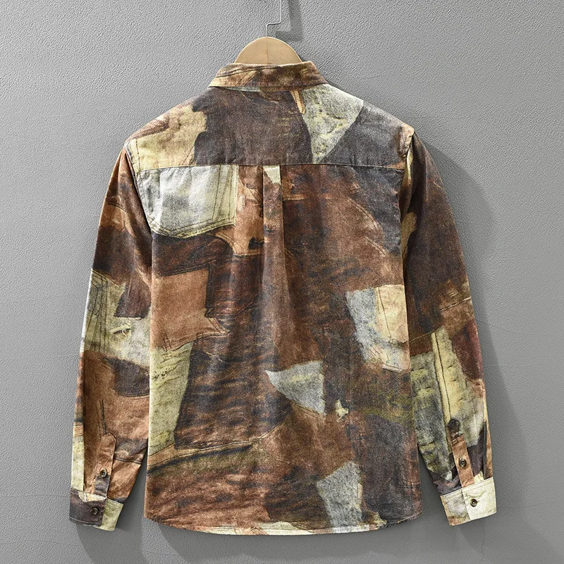 7702 Japan Style Men's Vintage Print Casual Shirt Good Quality 100% Cotton Long Sleeve Loose Casual Relax Fit Blouse Tops Male