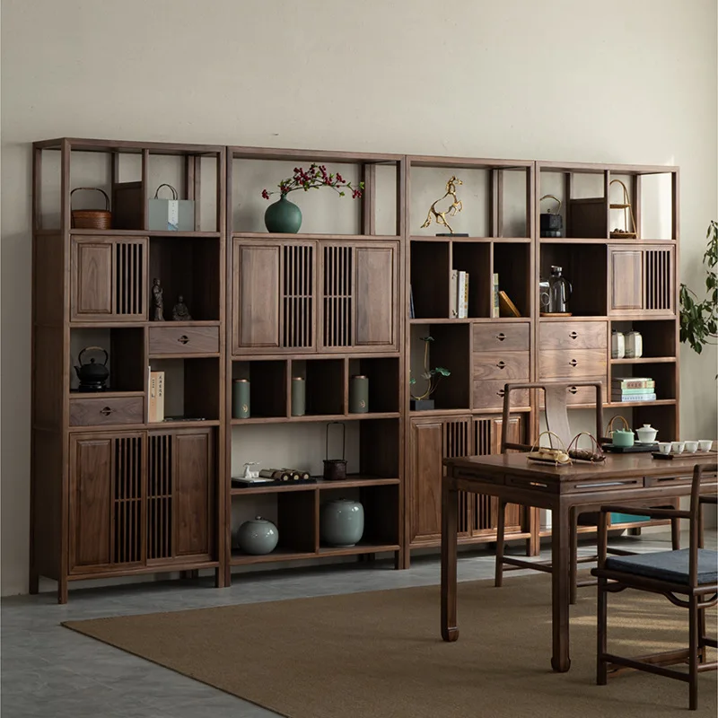 Modern simple solid wood bogu shelf bookshelf black walnut set display stand room shelf