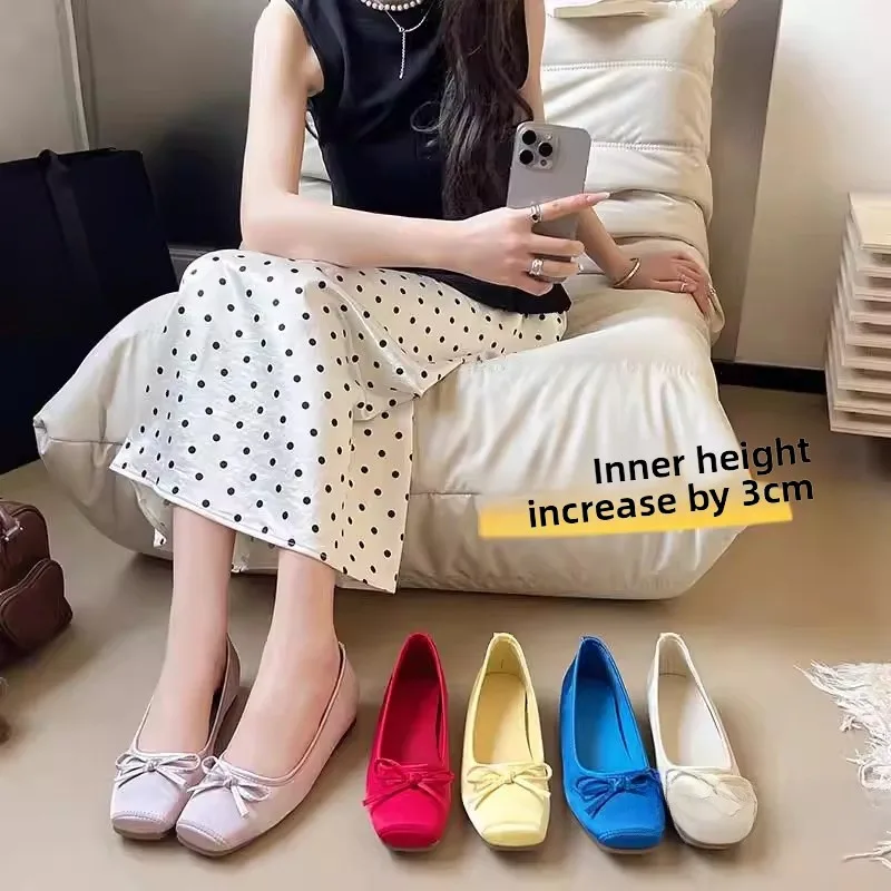 Korean Style Satin Surface Ballet Mary Jane Bean Shoes Women's Fashionable Slip-On Casual Anti-Slip Winter Shoes for Young Women