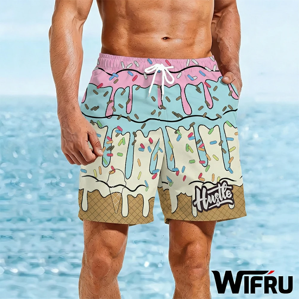 

Мужские пляжные шорты WIFRU с принтом мороженого, повседневные, свободные, быстросохнущие, для летнего отдыха на море, в стиле Y2K, оверсайз, плавки