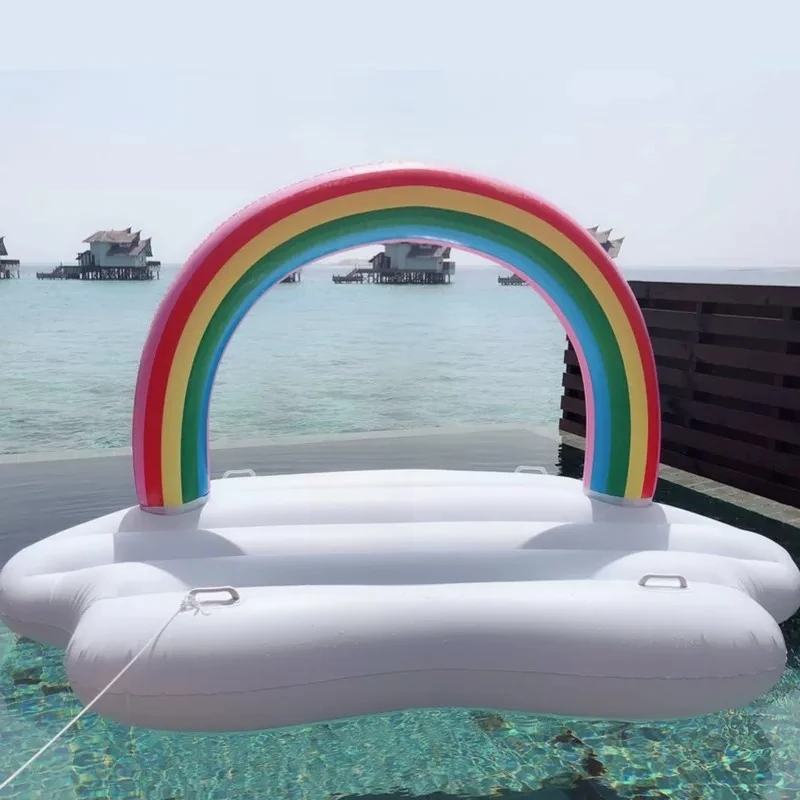 Trendy single product water inflatable rainbow floating bed, inflatable swimming ring photo props can carry 1-2 people