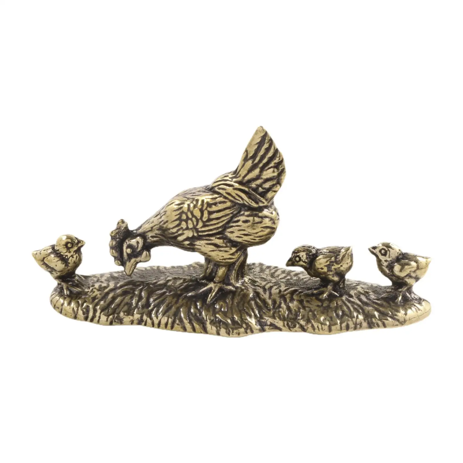 Brass Mother Chicken and Kids Tea Pet Miniature Adorable 8.1x4.5cm Desktop Ornament Mini Sculpture for Tea Room Accessory Sturdy