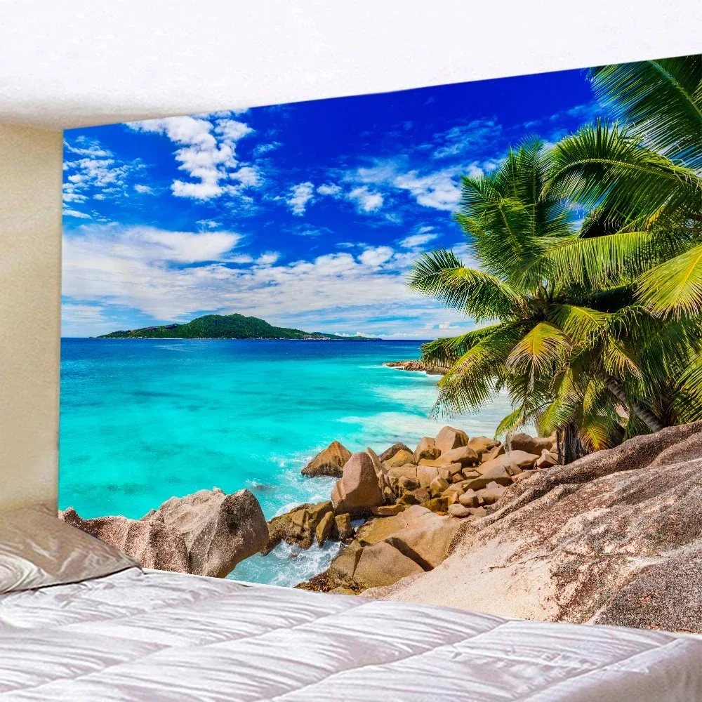 Beach sunset landscape tapestry coconut tree print hanging cloth home decoration bedroom living room background hanging cloth