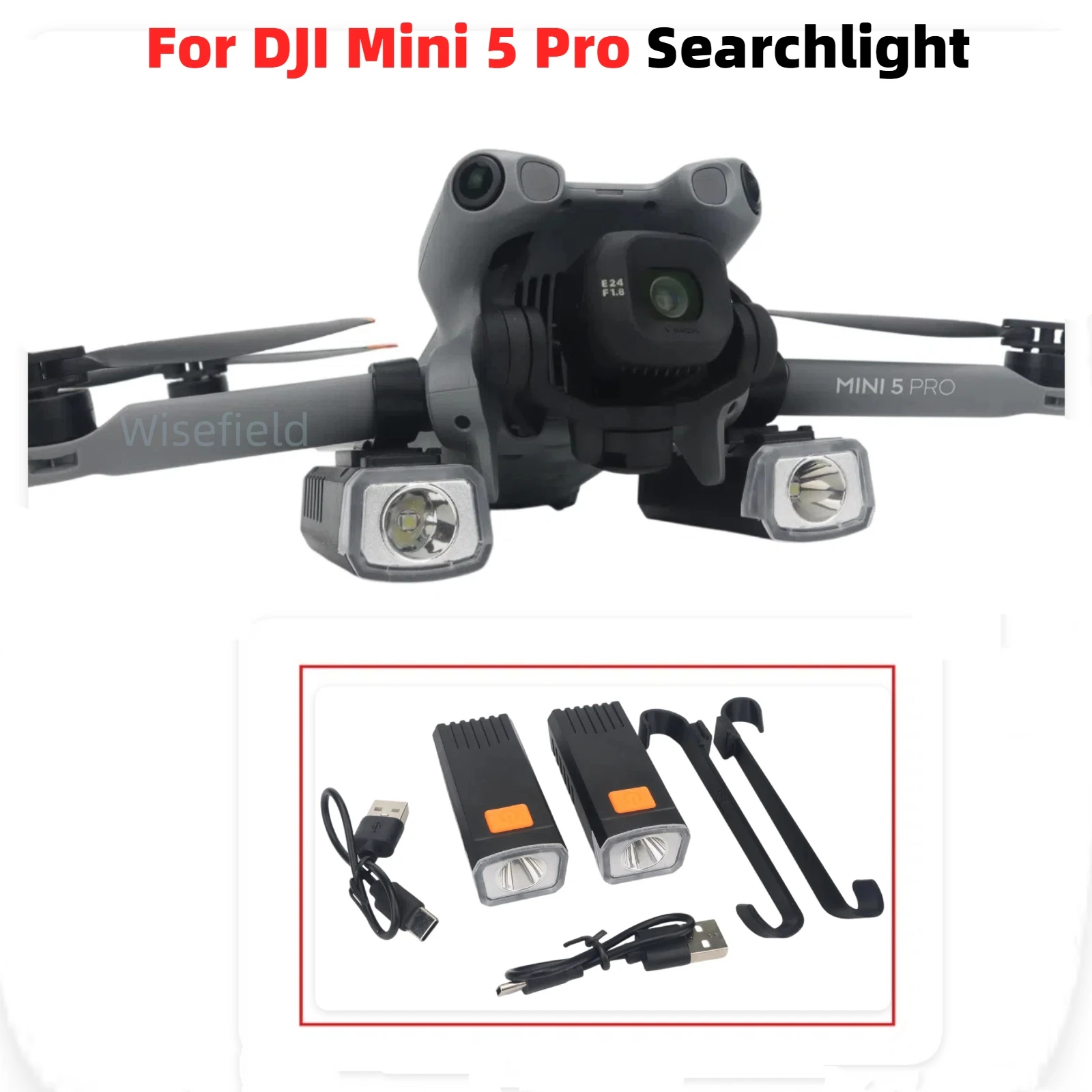 

3-mode Adjustable Brightness Rechargeable Searchlight for DJI Mini 5 Pro Drone Accessorry LED Night Flight Light Dual Flashlight