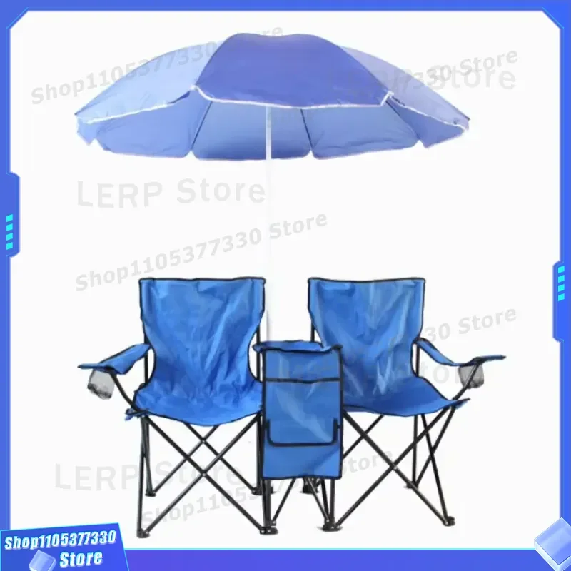 Portable 2 Person Folding Chair 600D Oxford Cloth Outdoor Camping Seat with Insulated Bag for Beach Fishing Garden Park