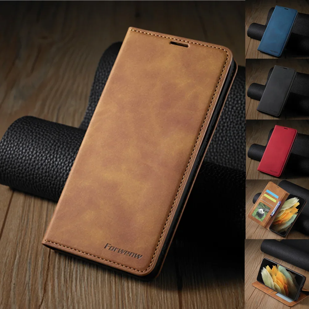 UltraSlim Magnetic Flip Leather Case for Samsung Galaxy S23 S22 Ultra S21 S20 FE S10 S9 S8 Plus S7 Note 8 9 10 20 Ultra