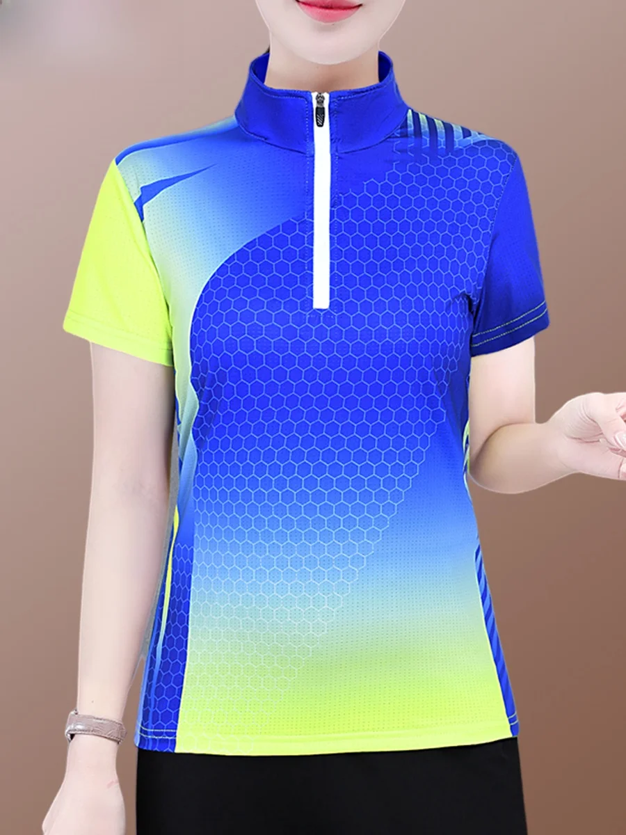 Ice Silk ort Sve T-Shirt für Damen, neu, 2025, Sommer, dünn, Stehkragen, Qui Dry, Laufen, Damen, Fitn, Top, atmungsaktiv, lässig