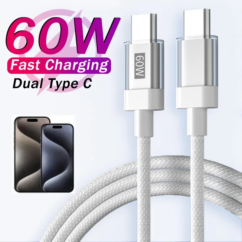 60W PD USB-C to USB C Fast Charger Cable For Apple iPhone 16 15 Pro Max 15 Plus Xiaomi Samsung Type C Quick Charging Data Wire