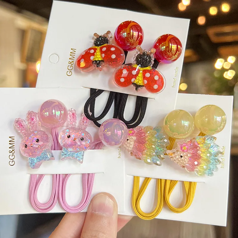 2Pcs/Set Cartoon Owl Hair Rope For Girls Snail Elastic Hair Band Rabbit Rubber Bands Cute ladybug Hair Tie Kids Hair Accessories