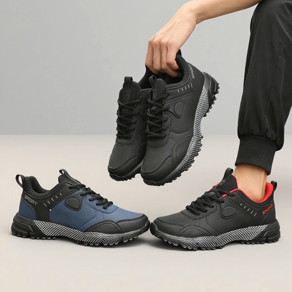 

Men's Walking Shoes, Minimalist Sports Shoes, 2025 Fashionable Mesh Lightweight Synthetic Leather Shoes,black Social Shoe Male