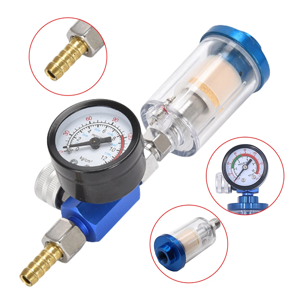 HVLP Sprayer Air Regulator Pressure Gauge Spray Gun Air Regulator Gauge In-line Oil Water Trap Filter Separator JP/EU/US Adapter