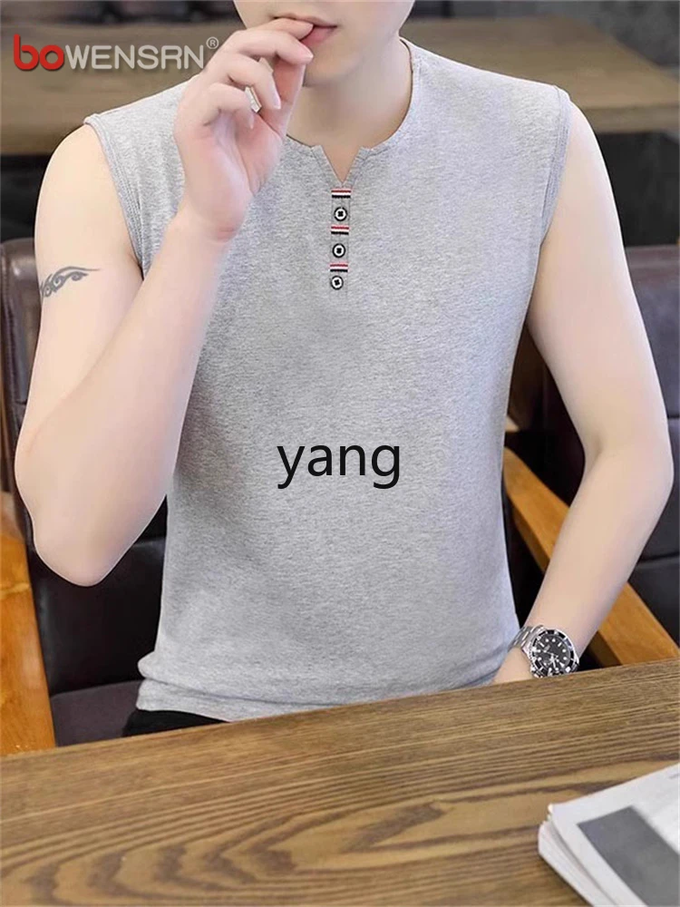 LMM Men's Summer Trend Solid Color Vest Casual Sports Sleeveless T-Shirt Men's
