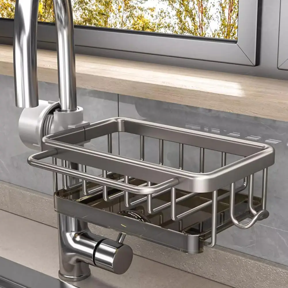 Faucet Drain Rack Kitchen Sink Organizer with Strong Load-bearing Hook Drain Rack for Sponge Holder Space-saving Durable Design