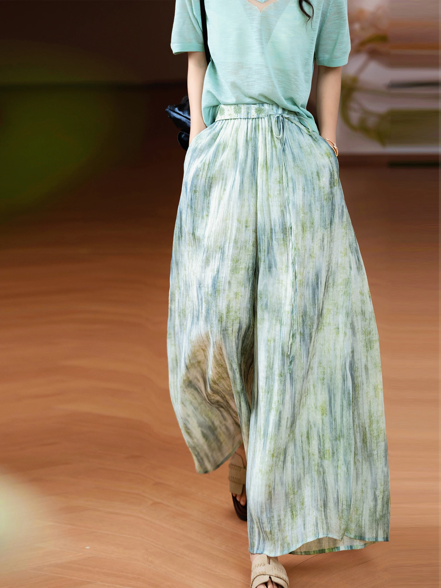 

Step-by-Step Lotus Handmade Hand-Knotted Wide Leg Casual Pants New Chinese Sle Dyeing Printing Lyocell Fiber Loose Straight...